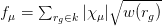 $f_{\mu}=\sum_{r_g \in k} |\chi_{\mu}| \sqrt{w(r_g)}$